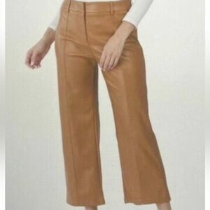 7 FOR ALL MANKIND VEGAN LEATHER CROPPED PANTS FAUX LEATHER TAN SIZE SMALL